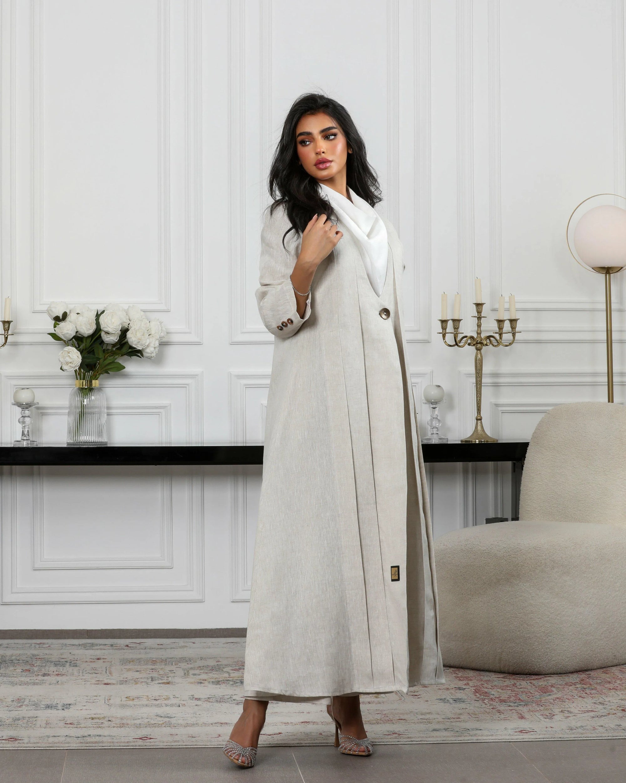 Beige linen blazer abaya