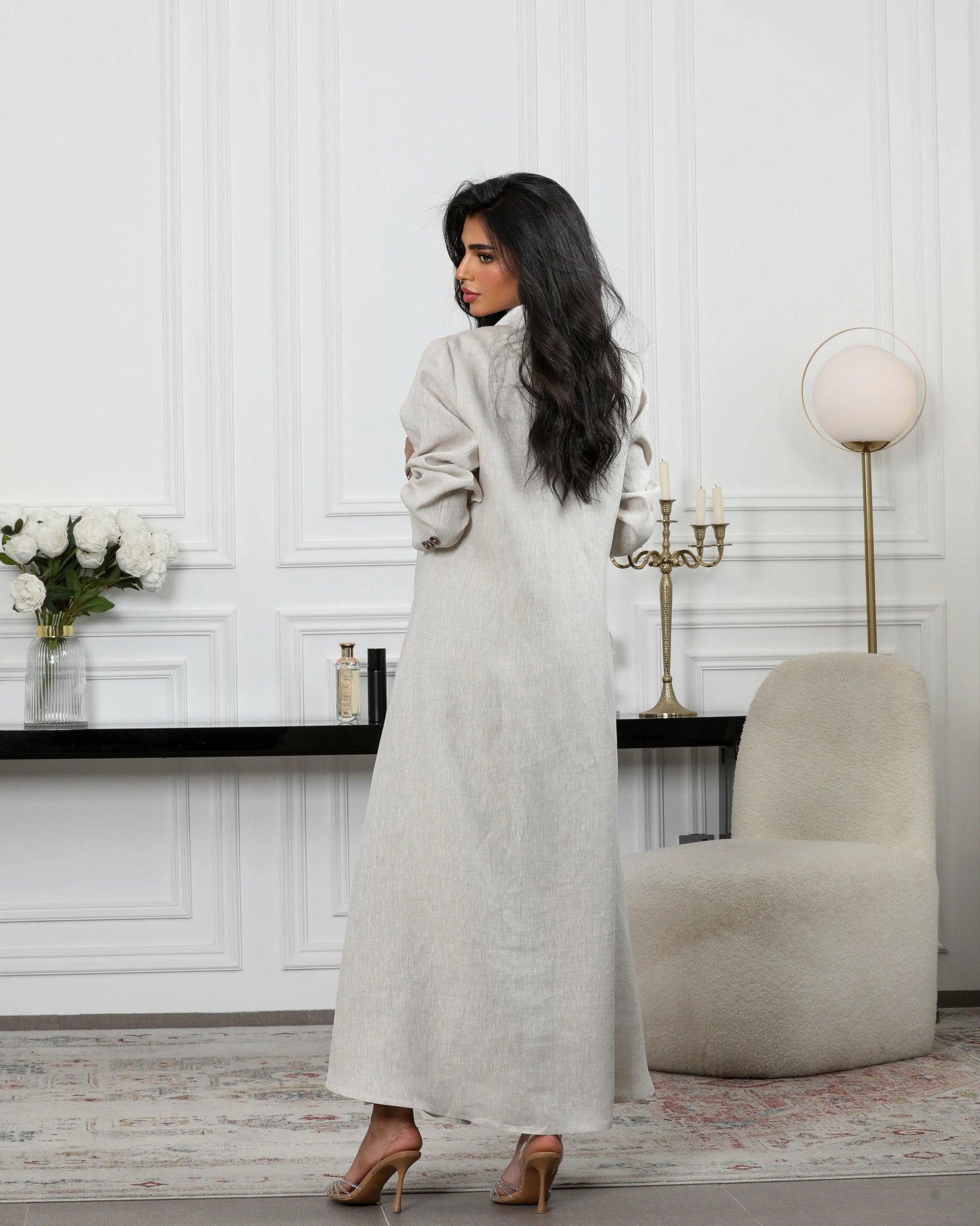 Beige linen blazer abaya