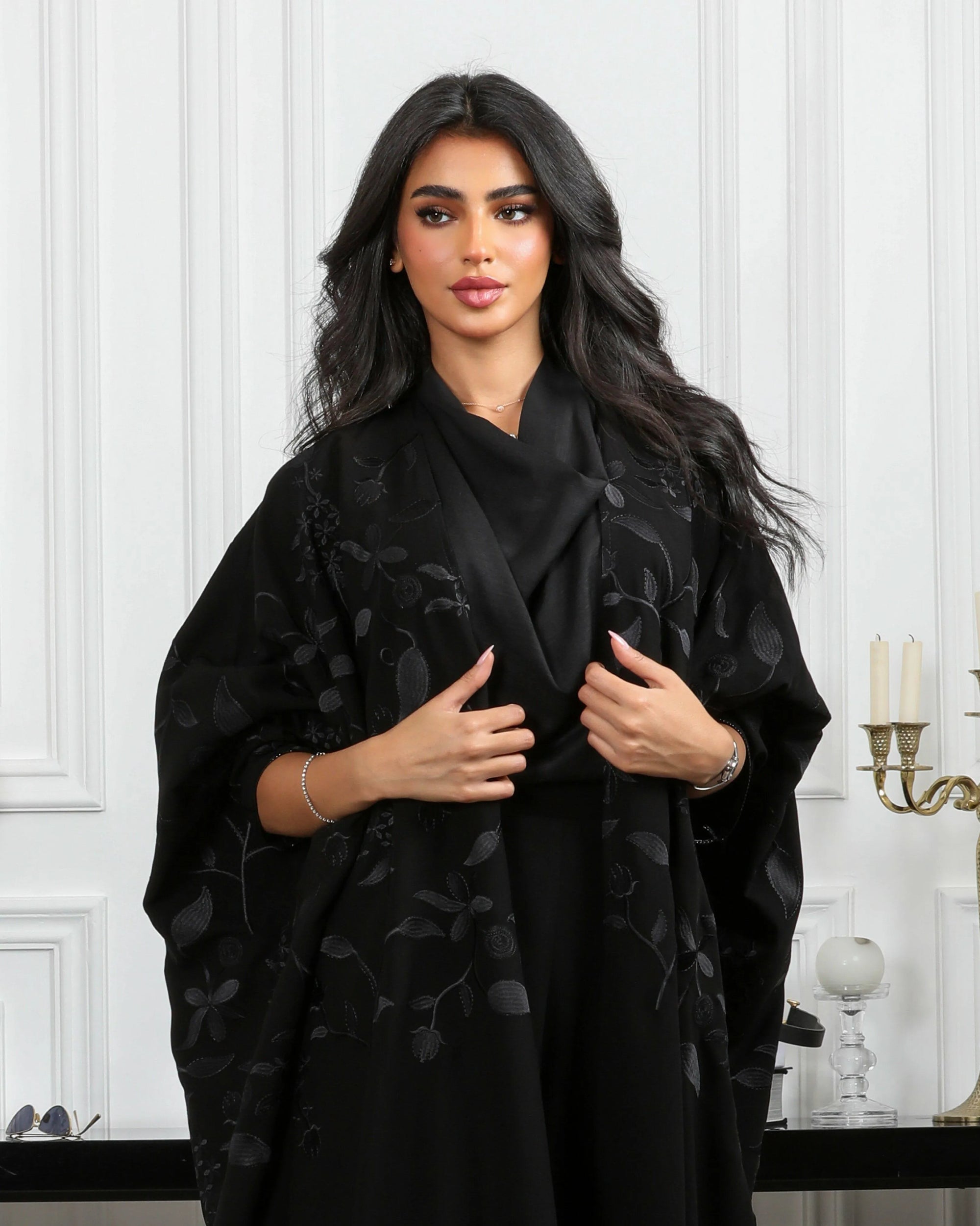 Black crepe abaya with black embroidery