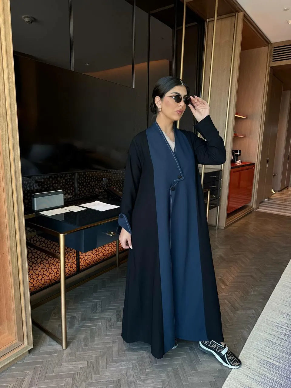 Black and navy crepe blazer abaya