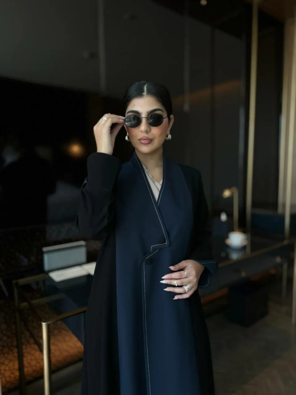 Black and navy crepe blazer abaya