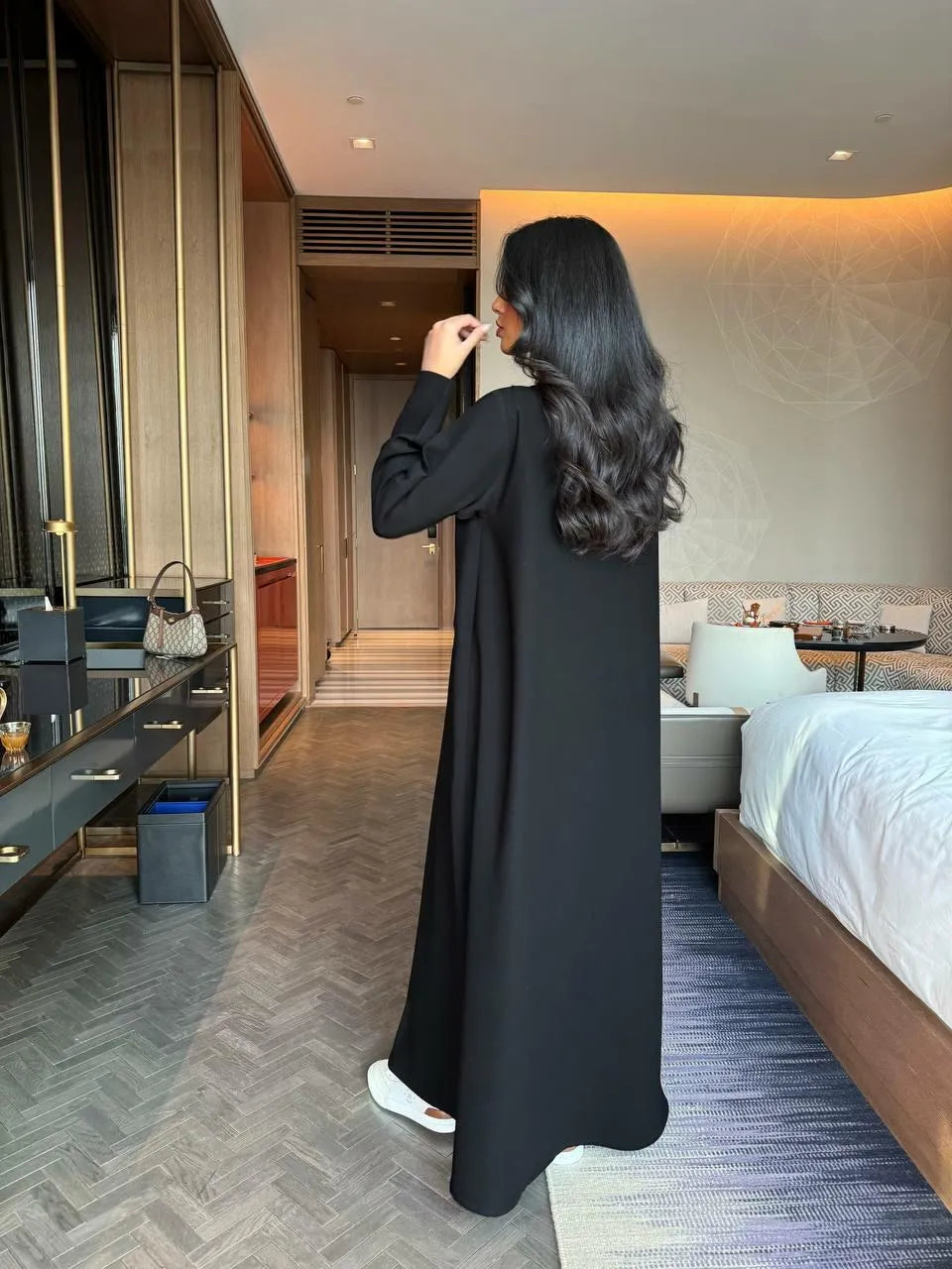 Black crepe blazer abaya with buttons