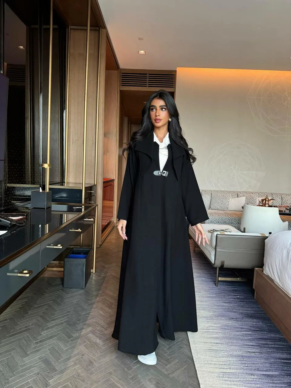 Black crepe blazer abaya with belt