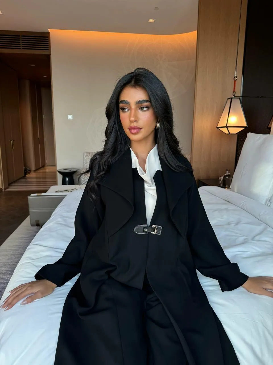 Black crepe blazer abaya with belt