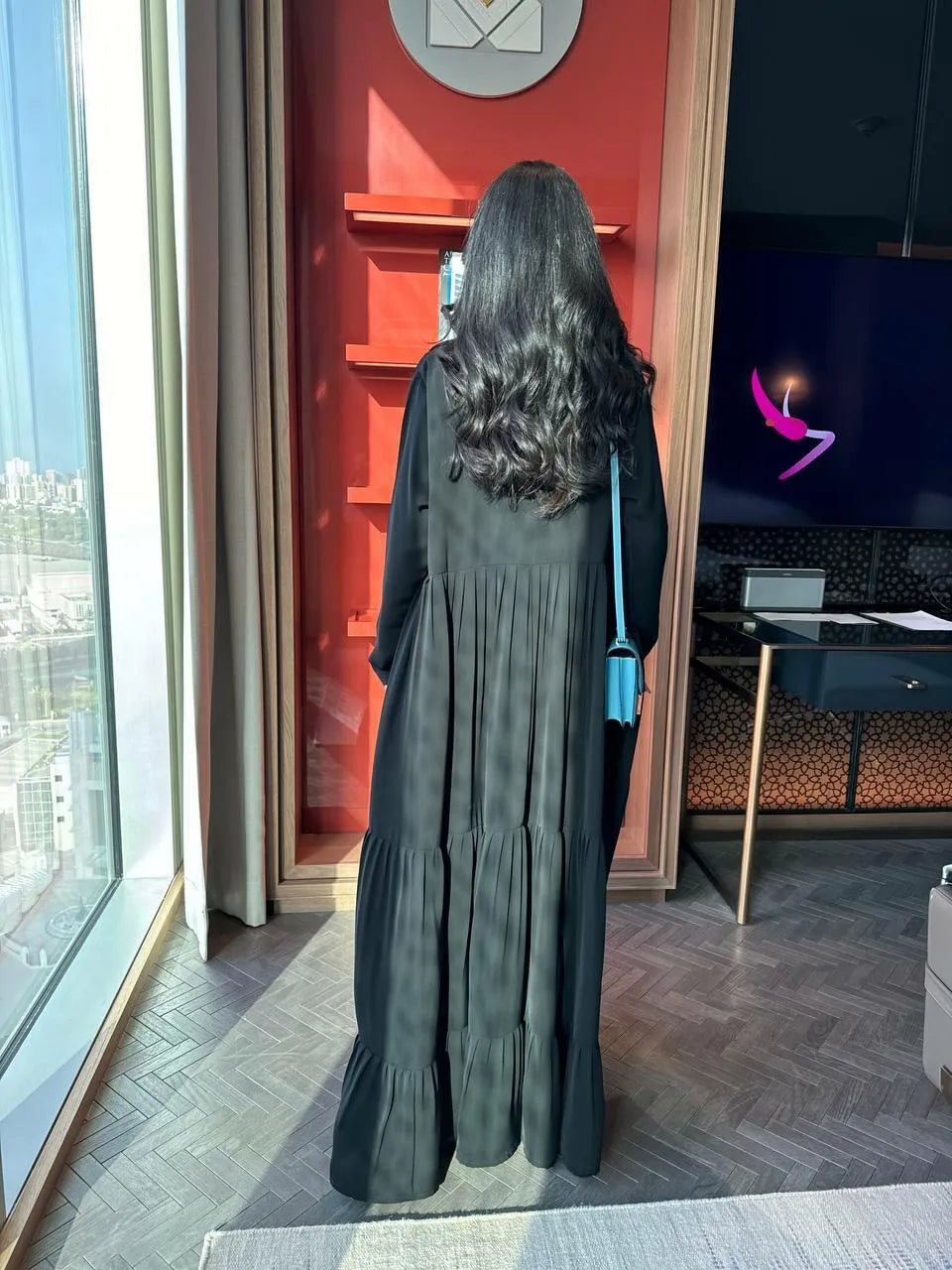 Black crepe blazer abaya with pleats