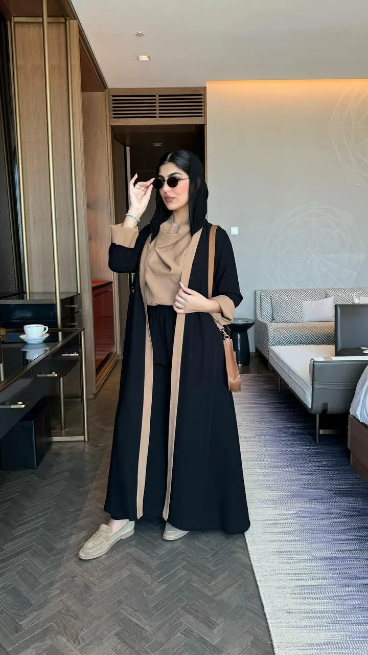 Black and beige crepe blazer abaya