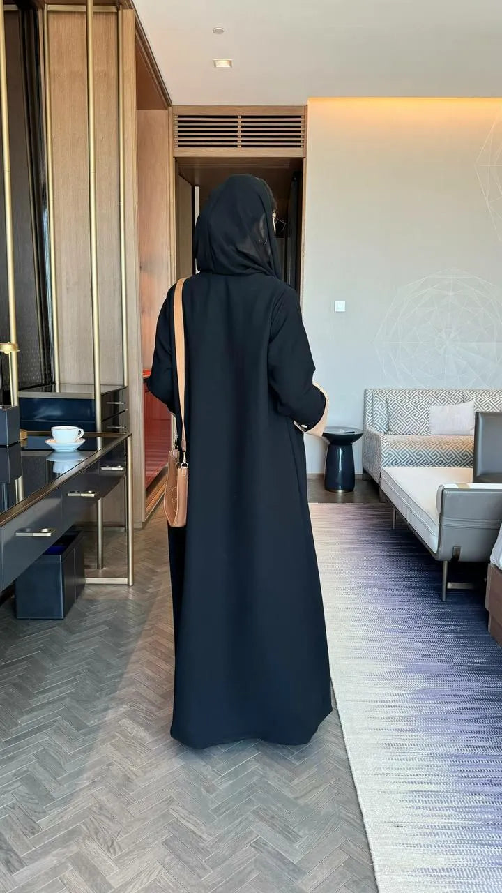 Black and beige crepe blazer abaya