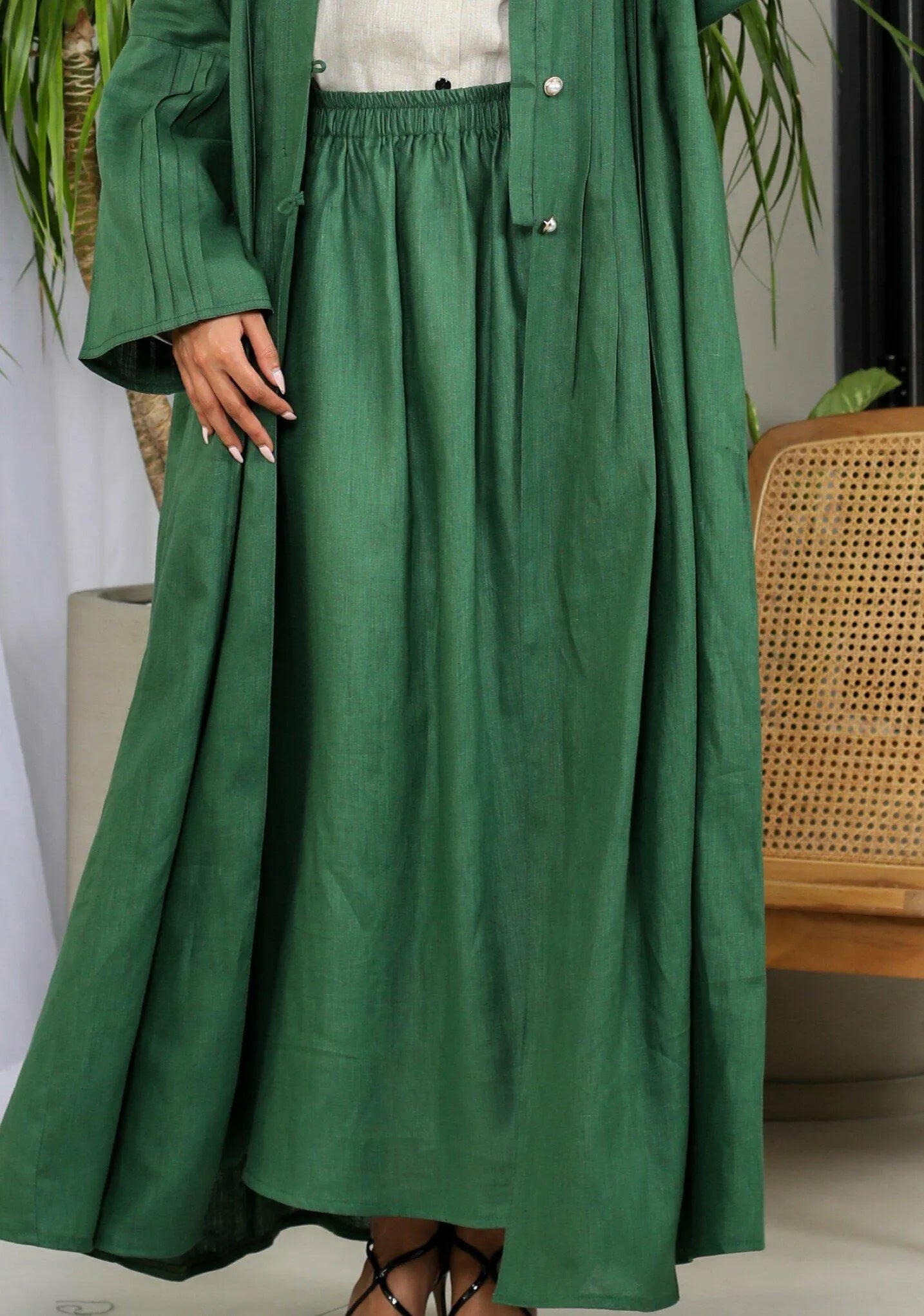 Green linen skirt