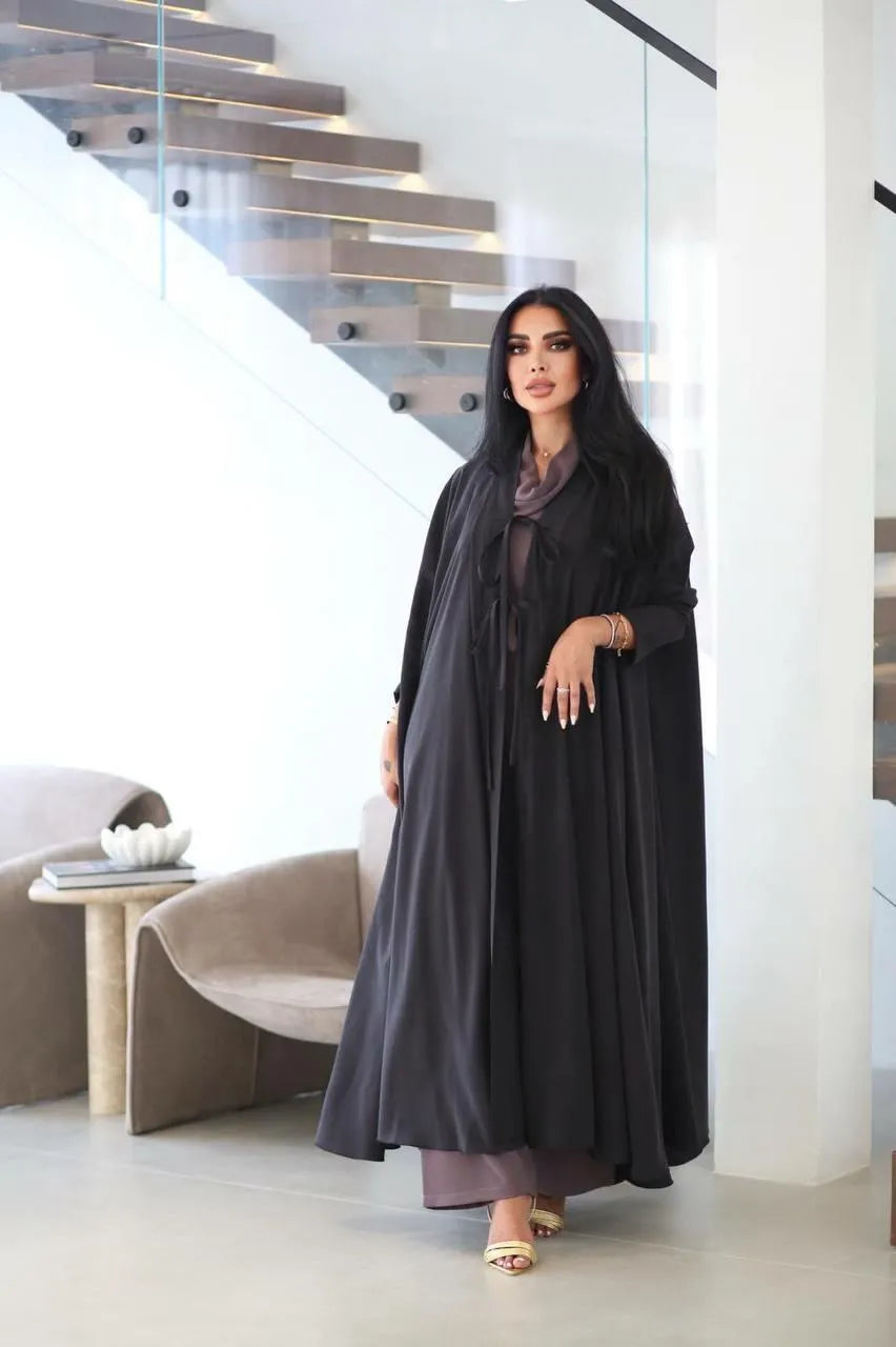 Black linen abaya -free size