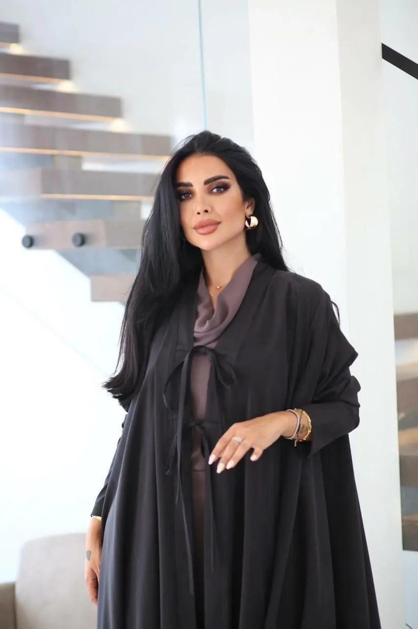 Black linen abaya -free size