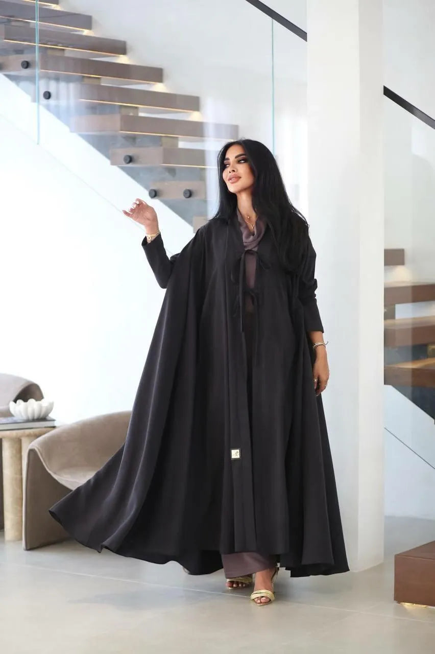 Black linen abaya -free size