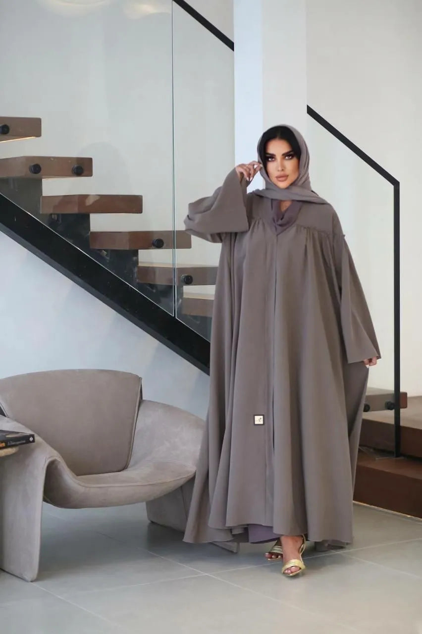 Dark beige crepe abaya closhe -free size