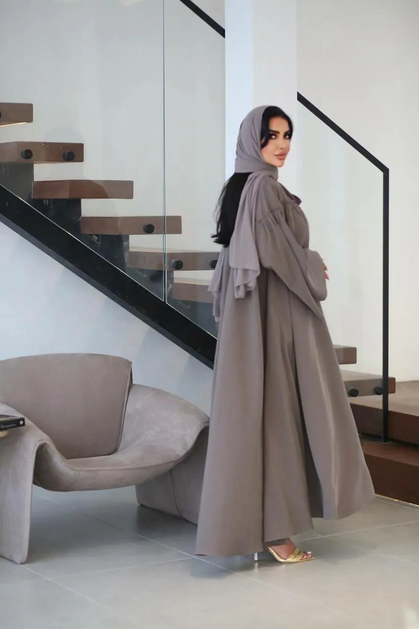 Dark beige crepe abaya closhe -free size
