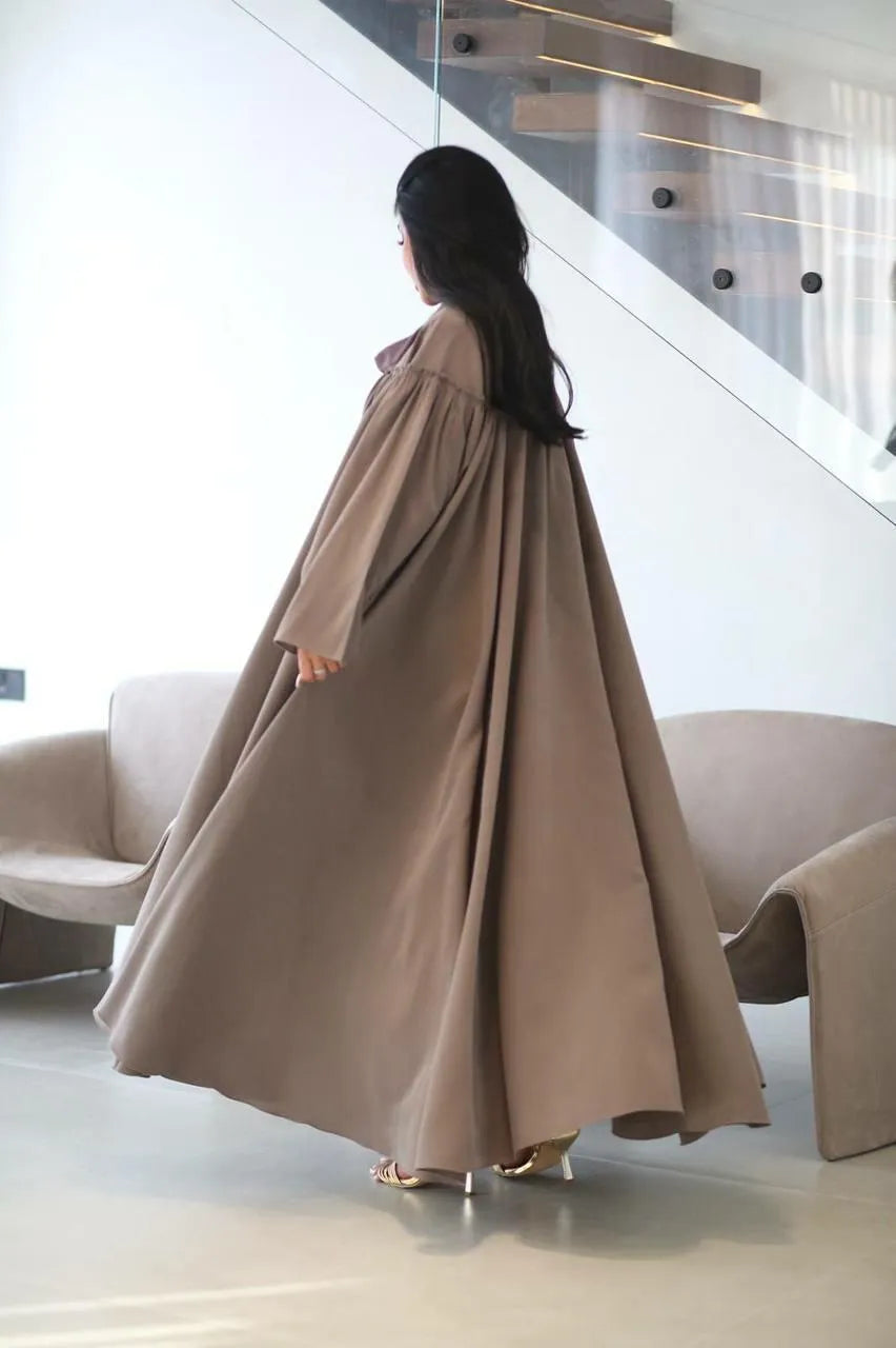 Dark beige crepe abaya closhe -free size