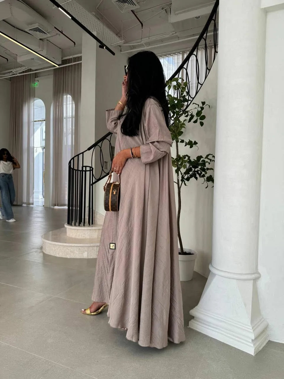 Beige linen abaya double cloche -free size