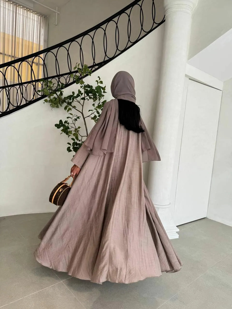 Beige linen abaya double cloche -free size