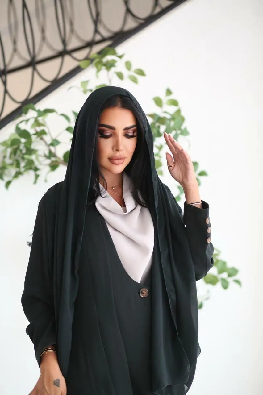 Black linen blazer abaya