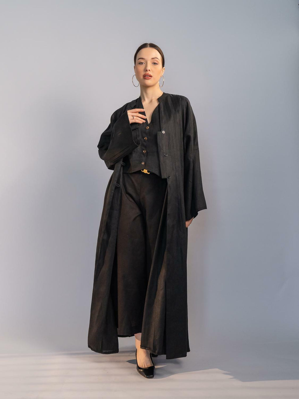 Black linen abaya-free size