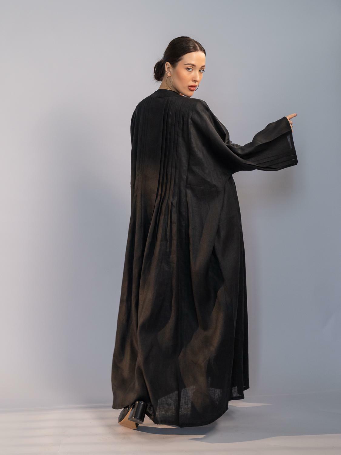 Black linen abaya-free size