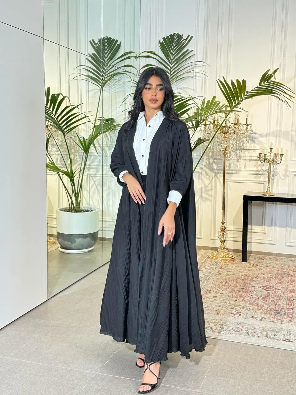 Black linen abaya triple cloche -free size