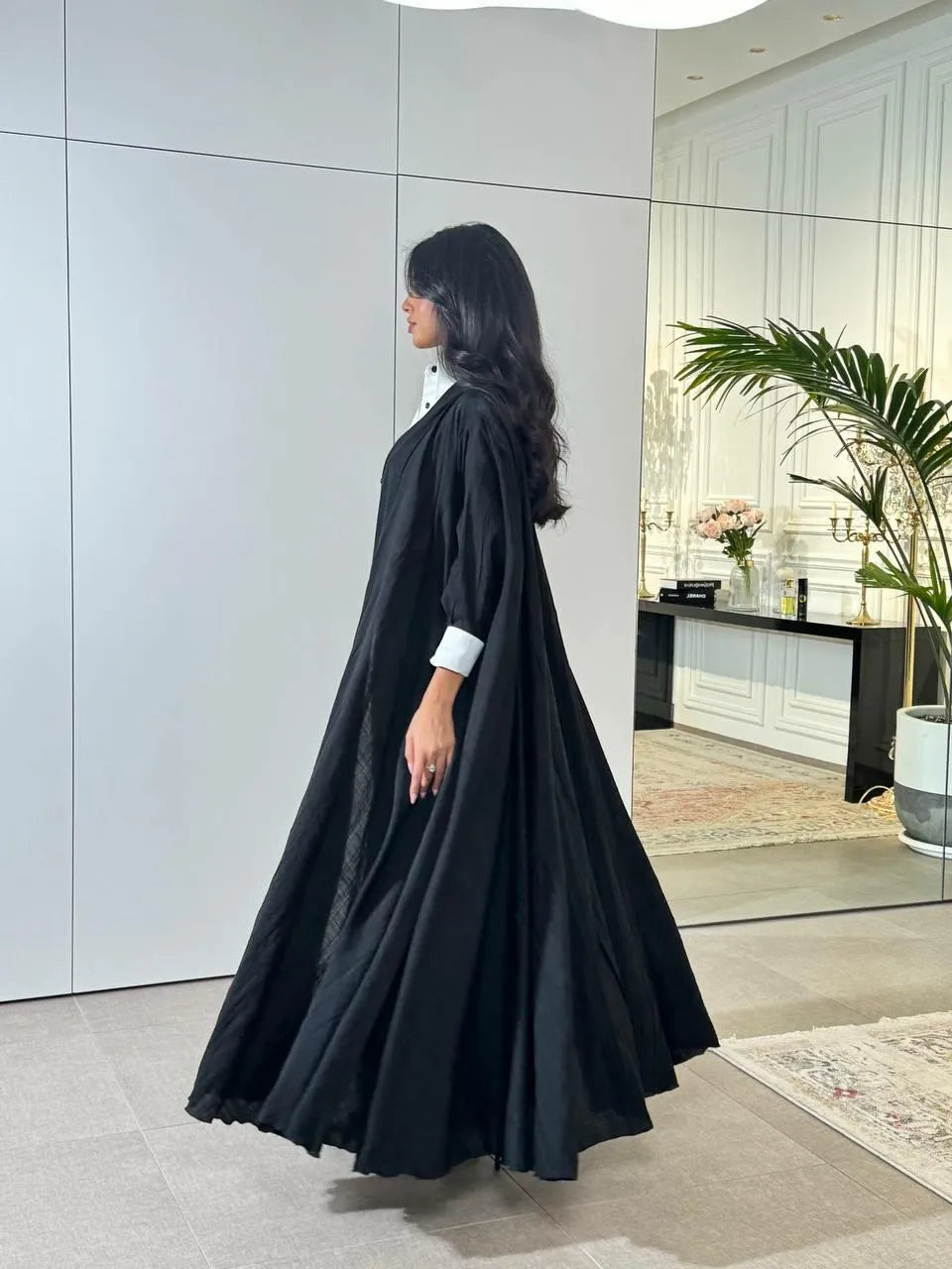 Black linen abaya triple cloche -free size