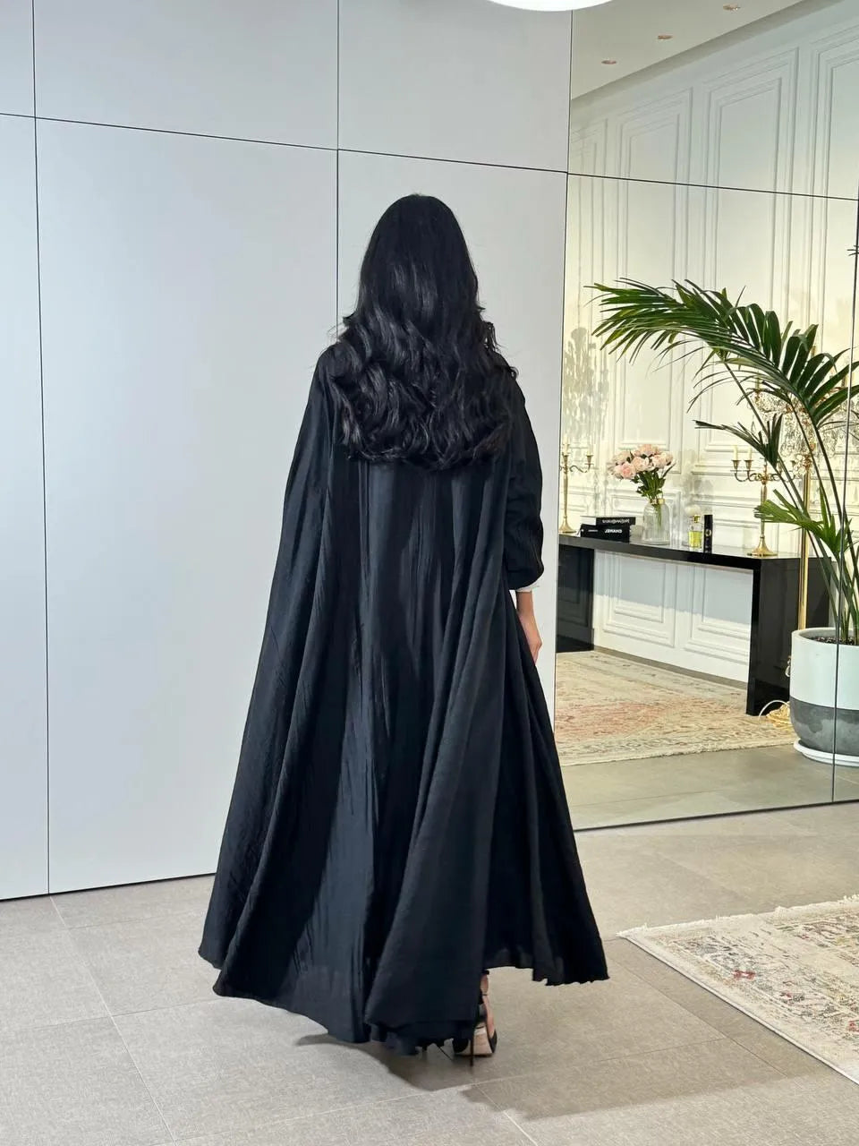 Black linen abaya triple cloche -free size