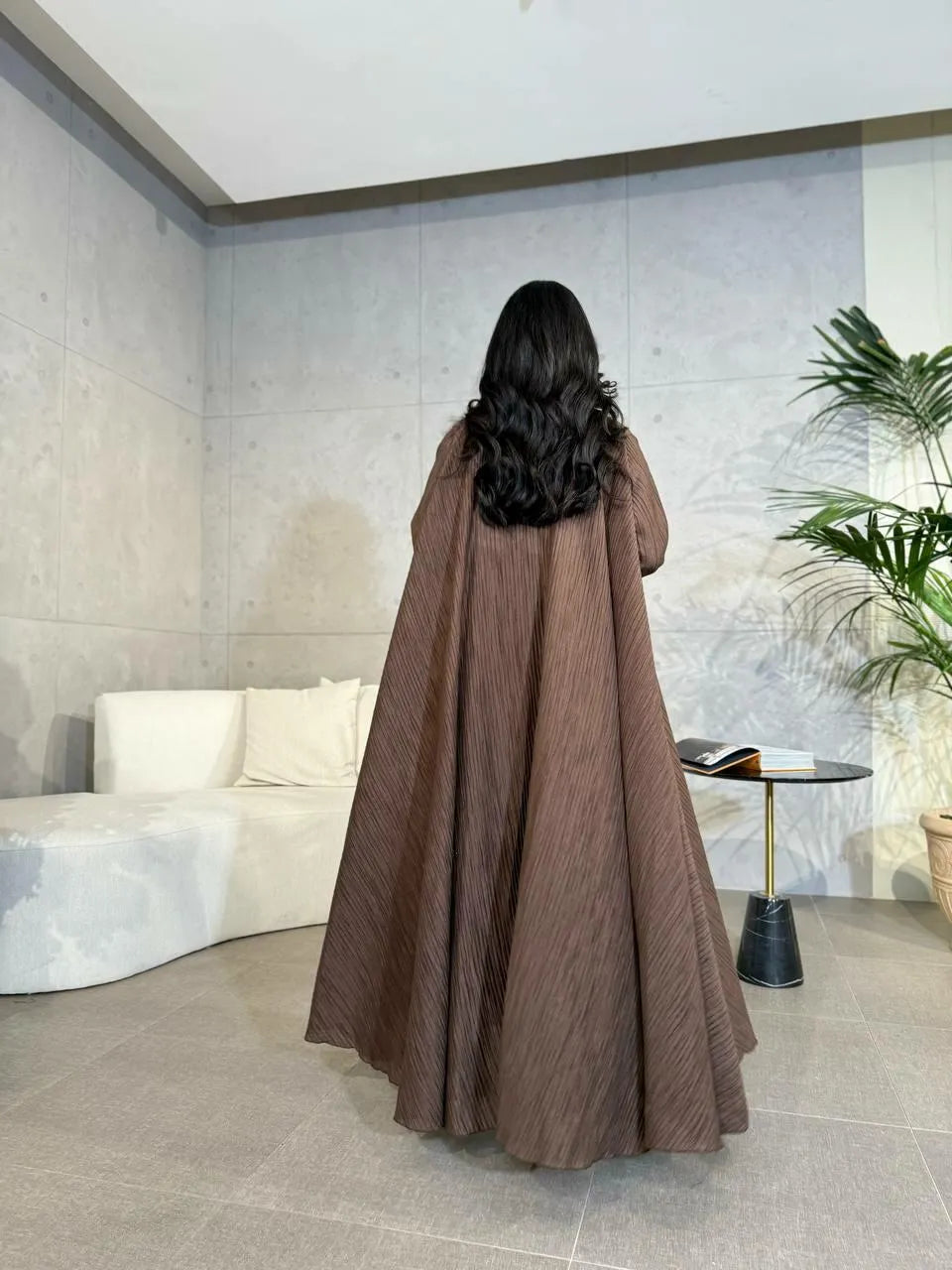 Brown  linen abaya triple cloche -free size