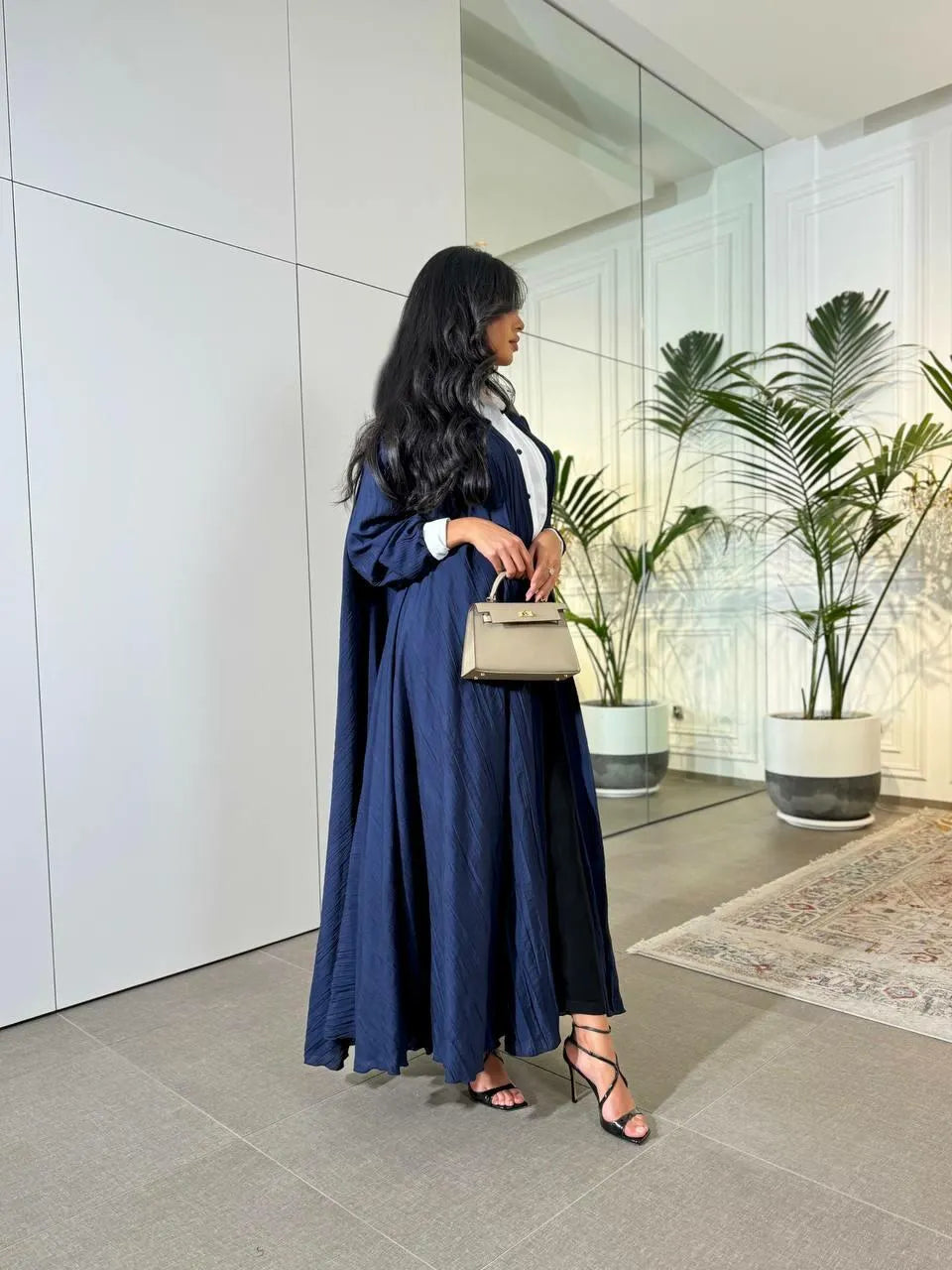 Navy linen abaya triple cloche -free size