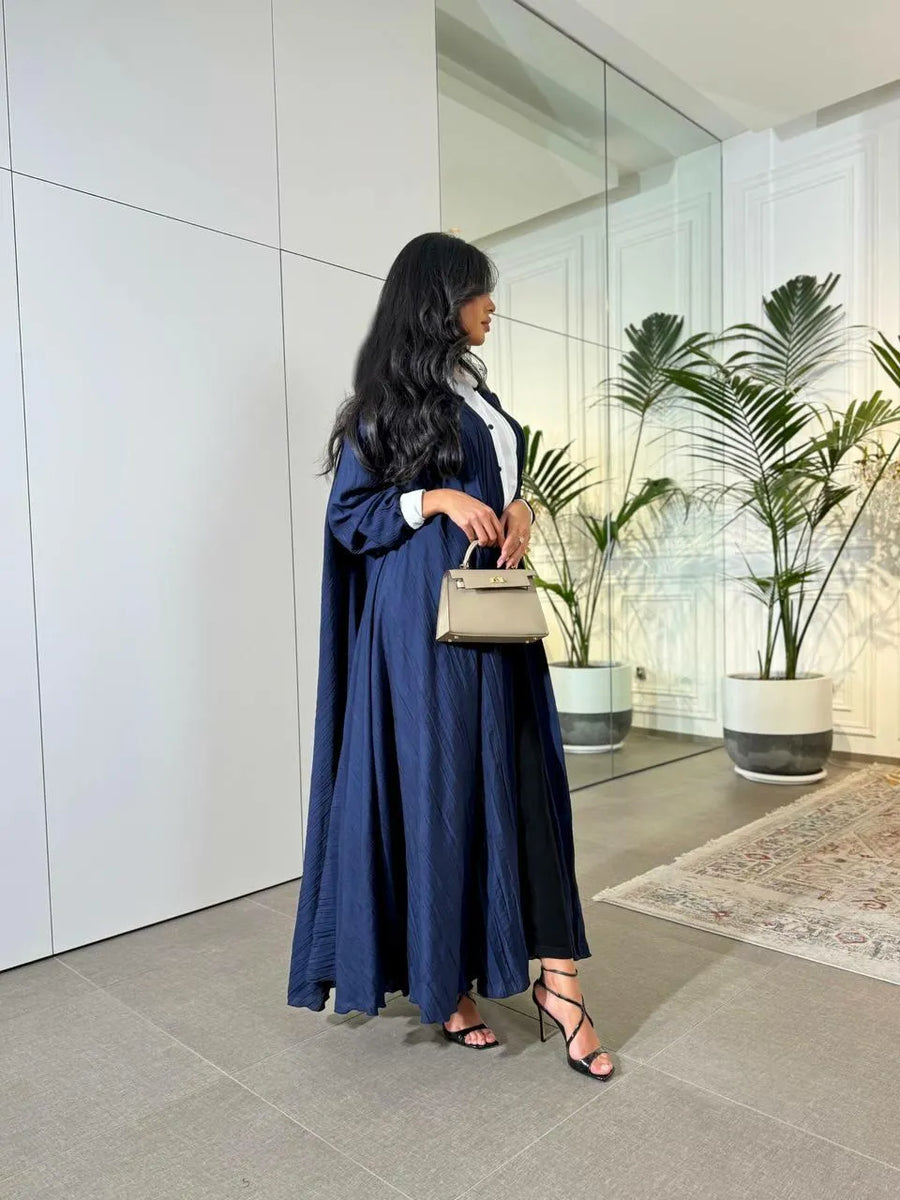Navy linen abaya triple cloche -free size