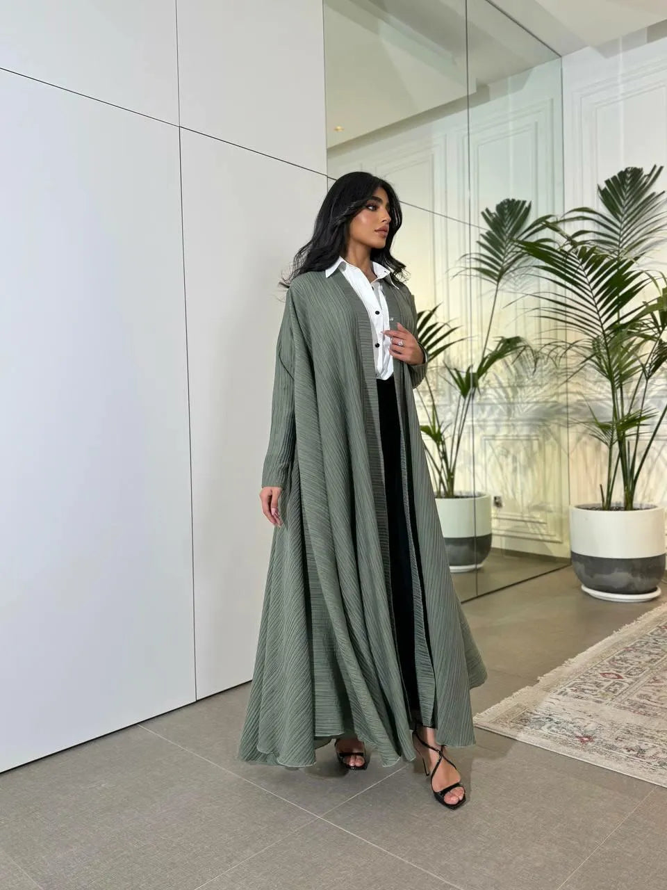 Light green linen abaya triple cloche -free size