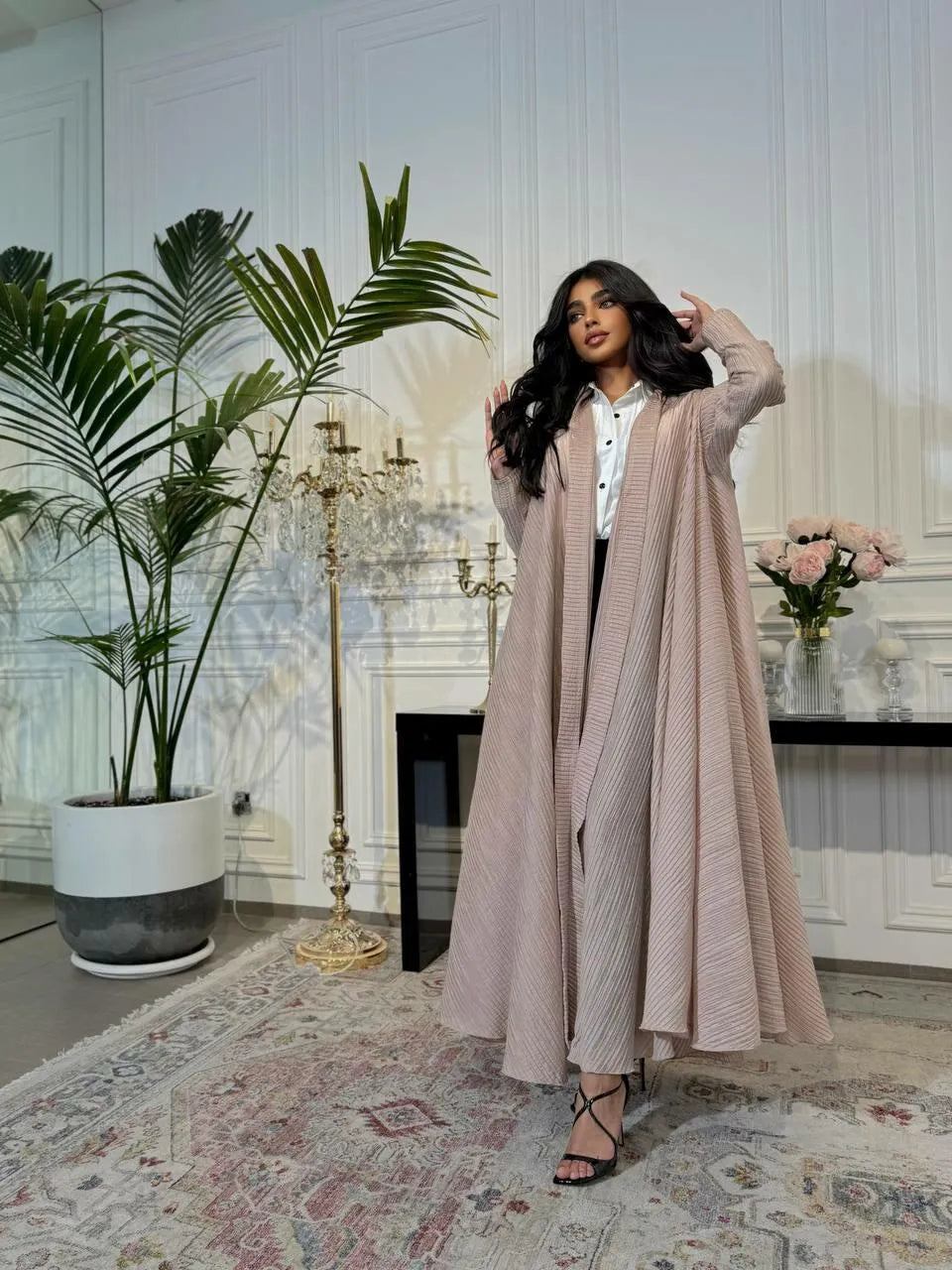 Light beige linen abaya triple cloche -free size