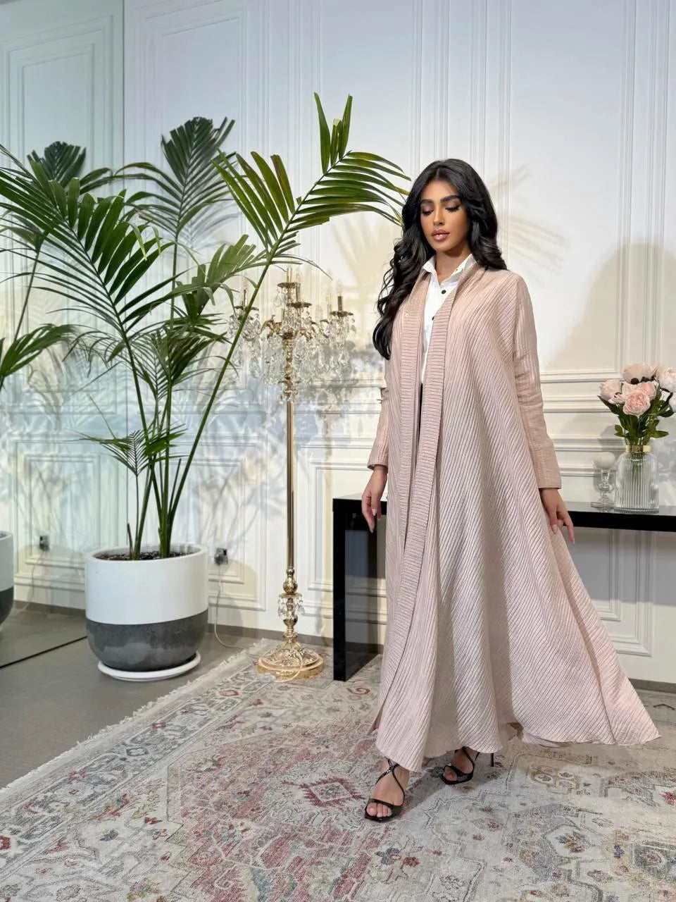 Light beige linen abaya triple cloche -free size