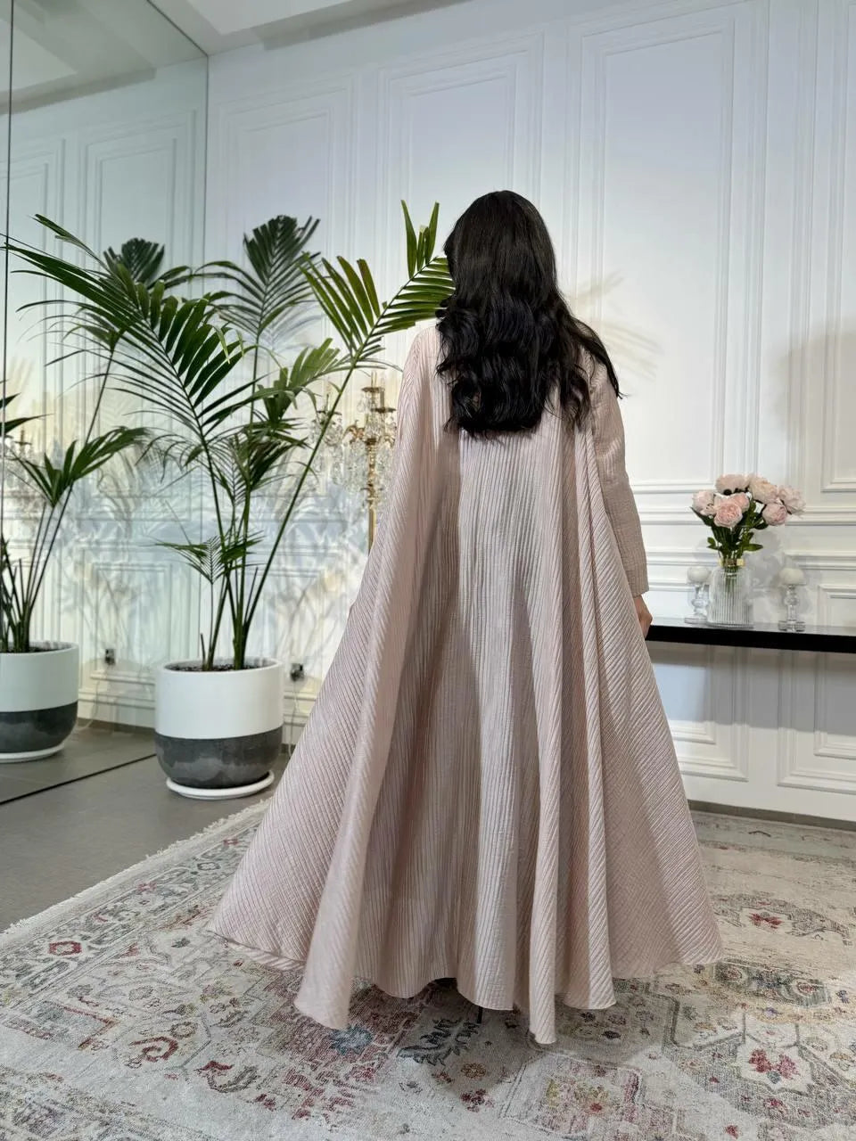 Light beige linen abaya triple cloche -free size