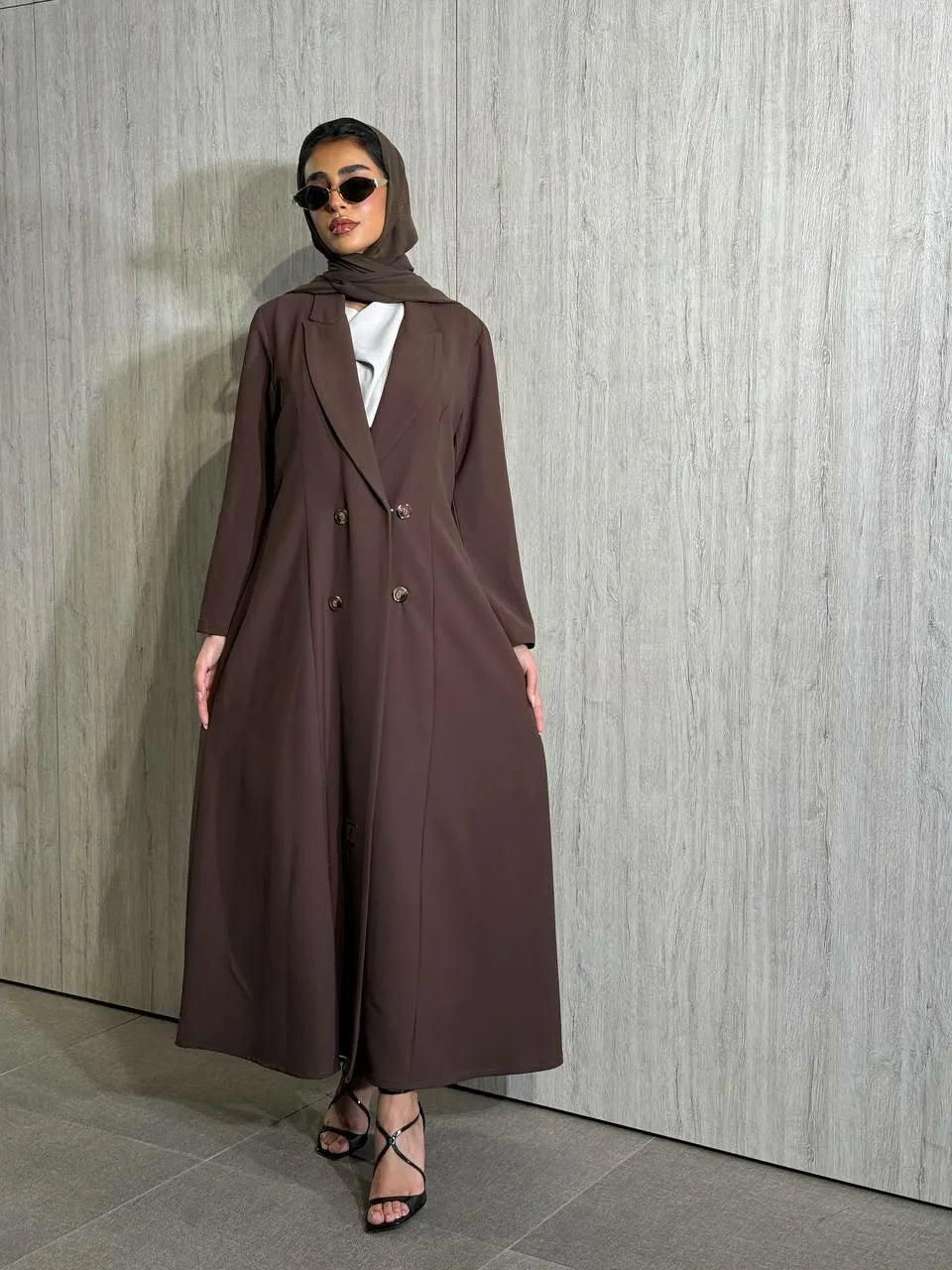 Brown crepe blazer abaya