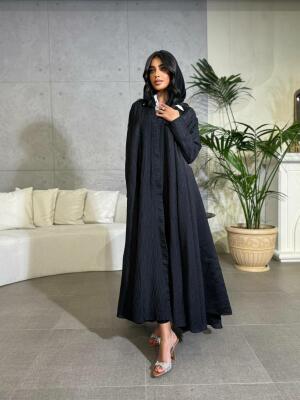 Black linen abaya triple cloche -free size