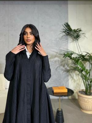 Black linen abaya triple cloche -free size