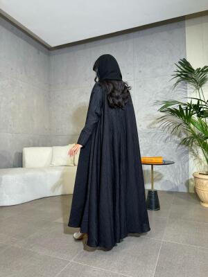 Black linen abaya triple cloche -free size