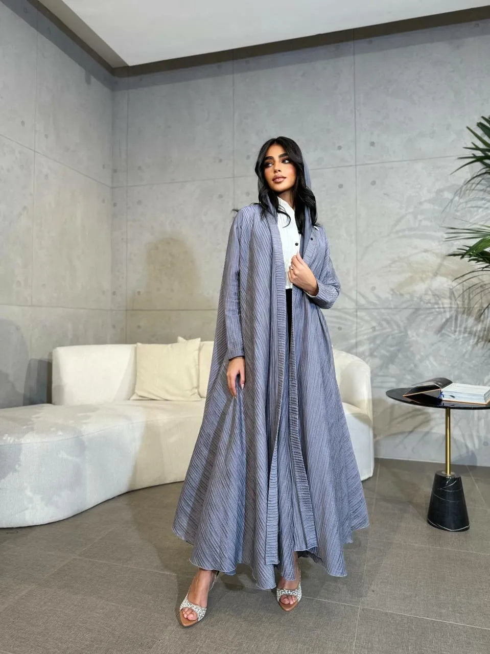 Grey linen abaya triple cloche -free size