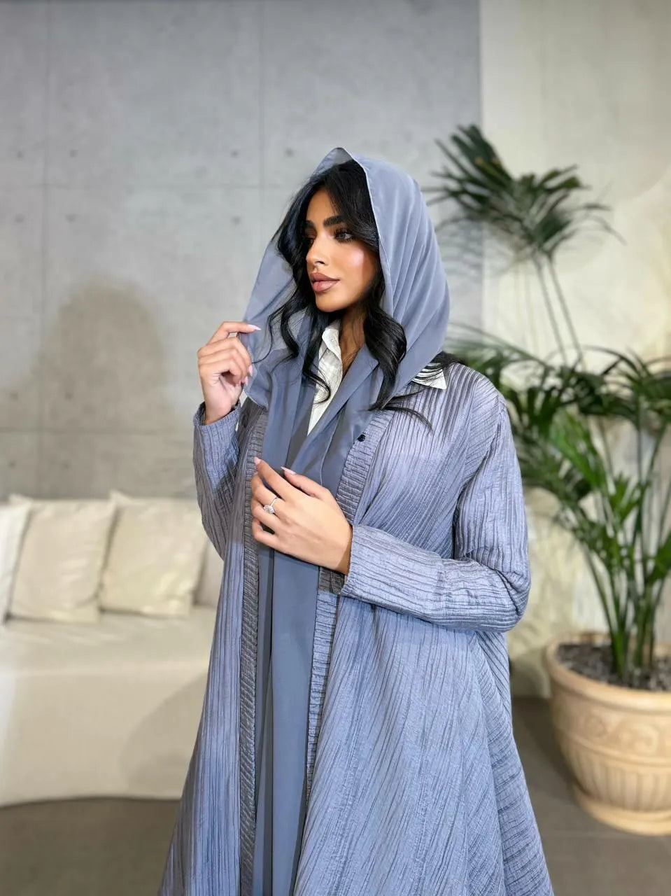 Grey linen abaya triple cloche -free size