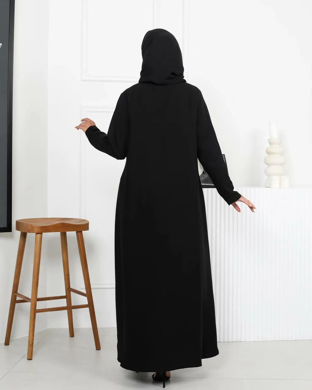 Black crepe abaya with buttons in the front