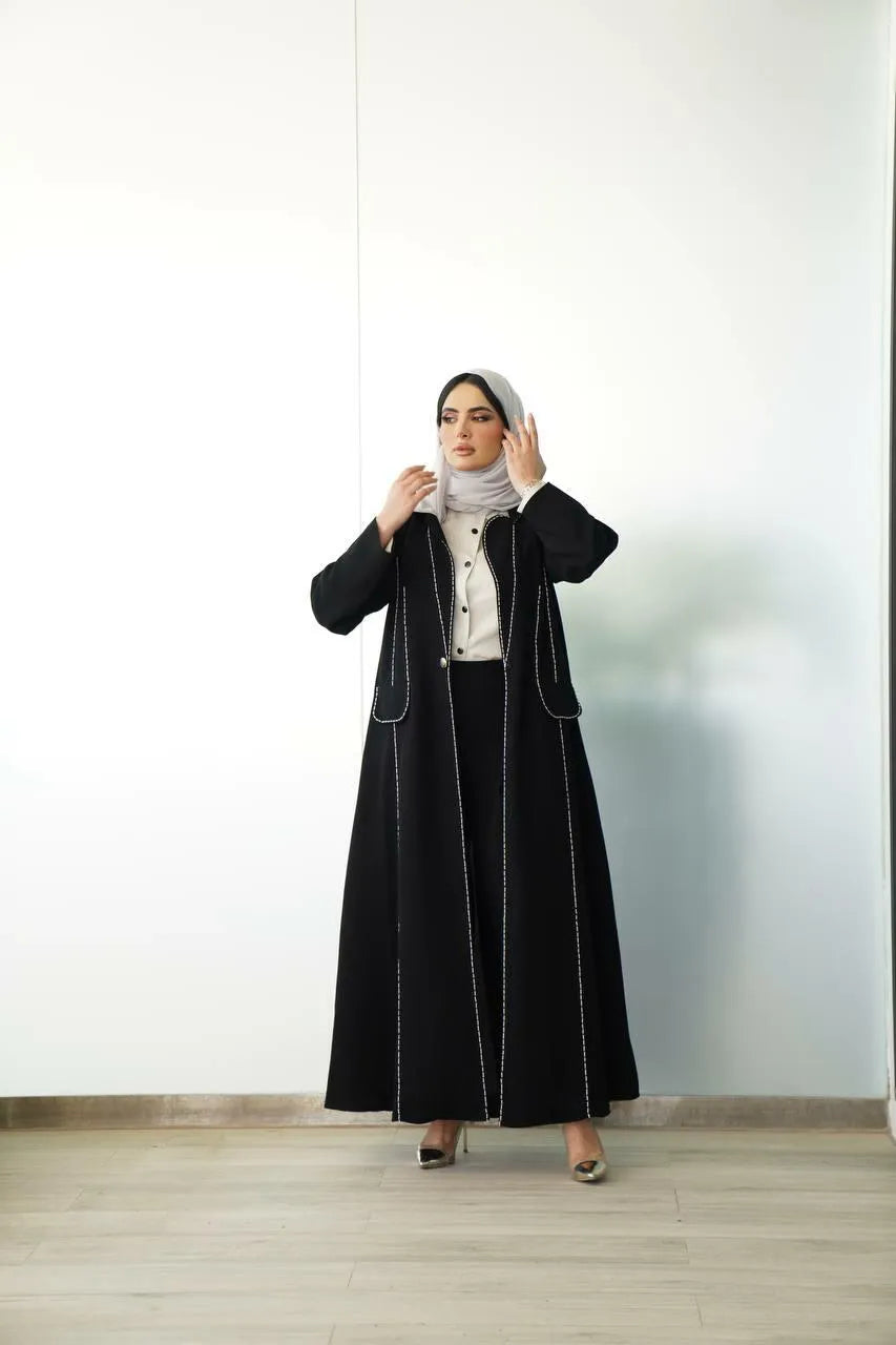 Black crepe blazer abaya with embroidery