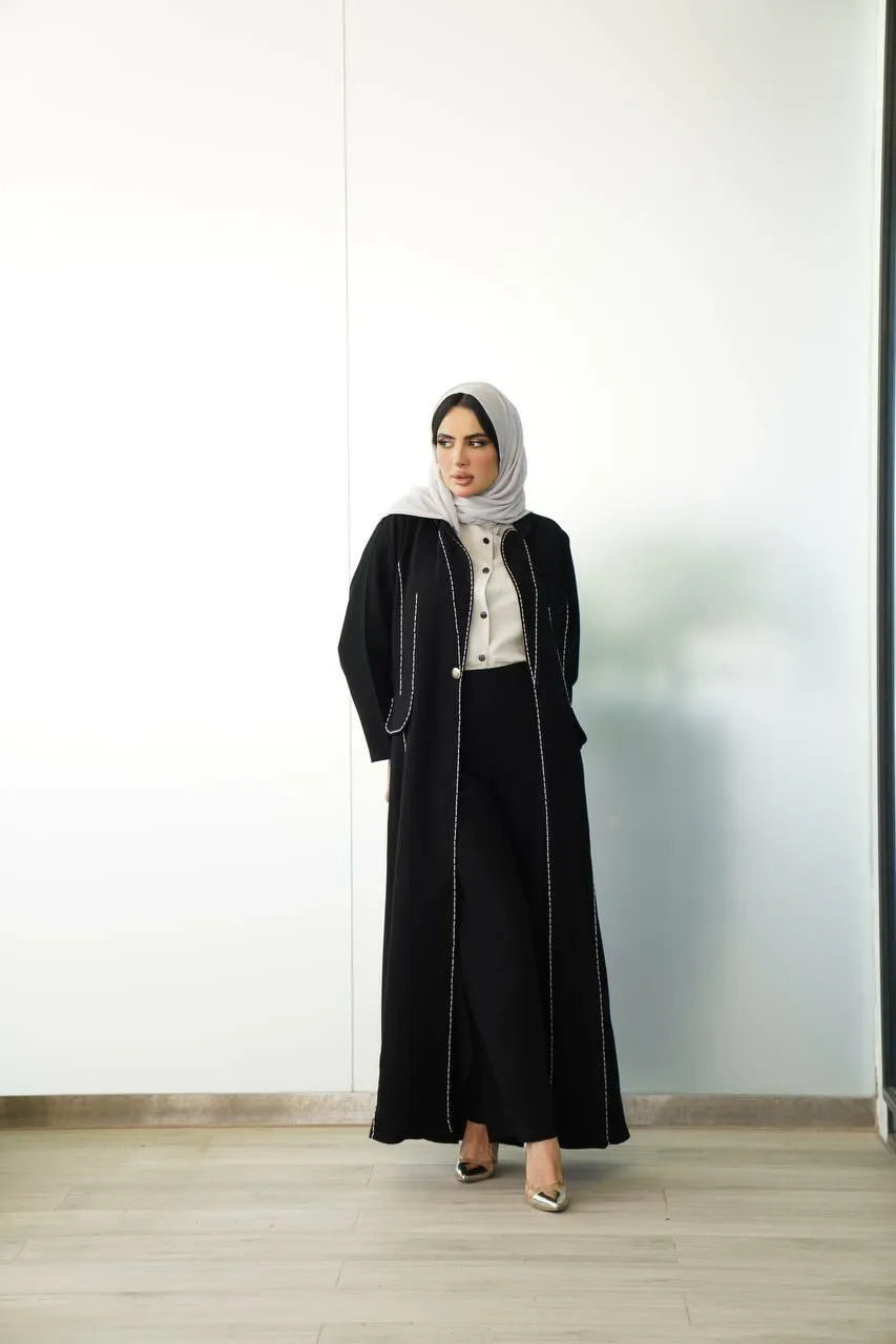 Black crepe blazer abaya with embroidery