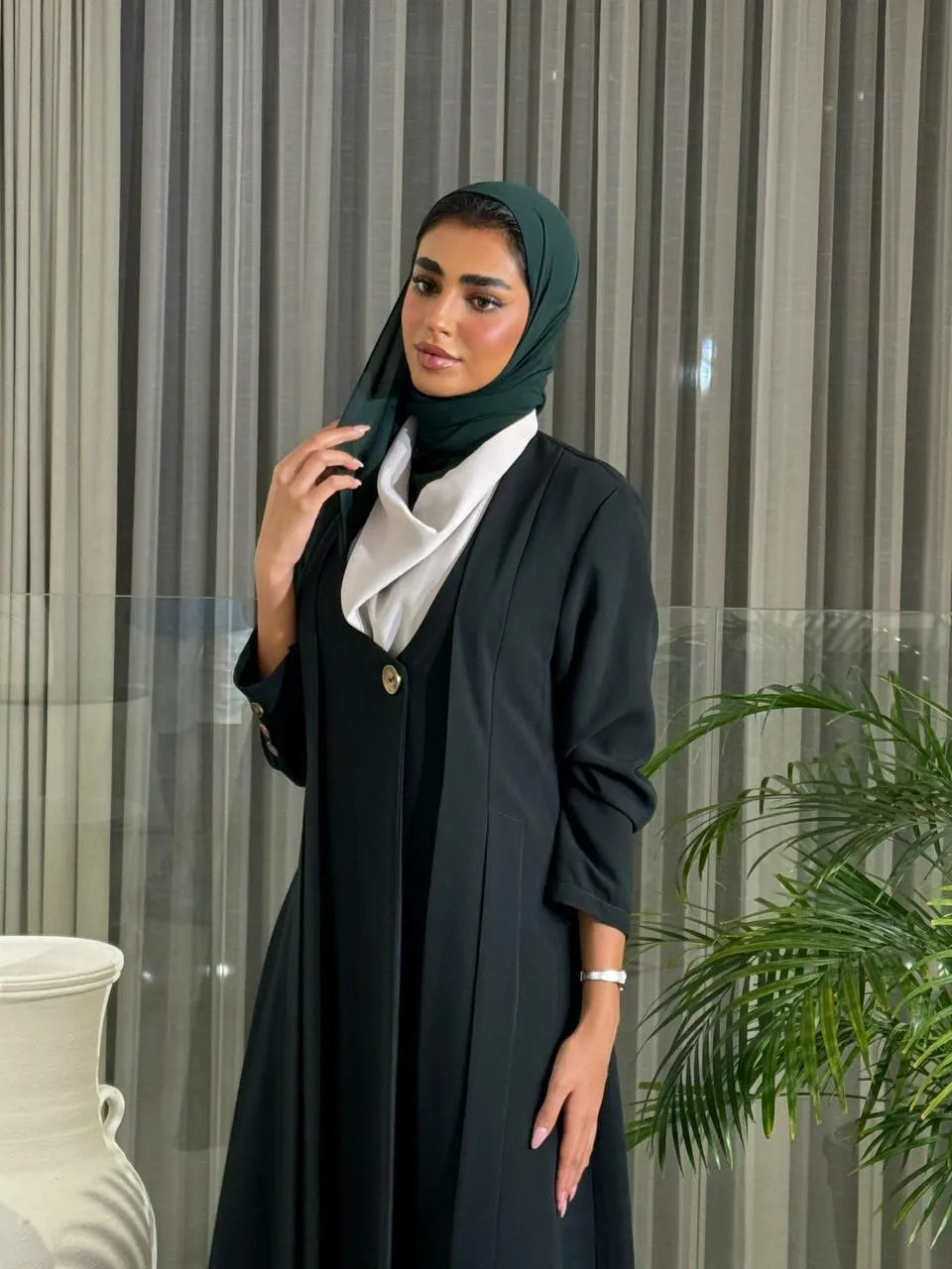 Dark green crepe blazer abaya