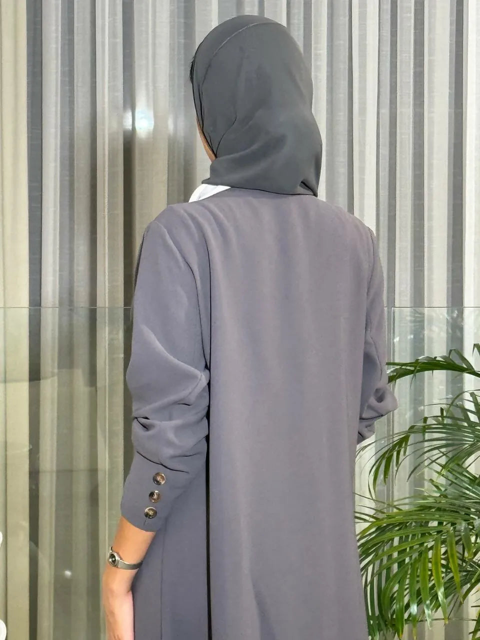 Grey crepe blazer abaya
