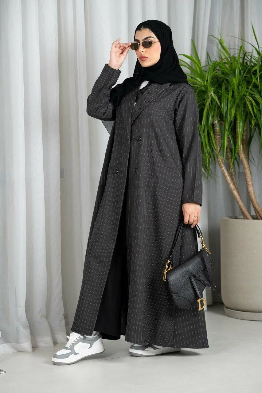 Black striped white crepe blazer abaya