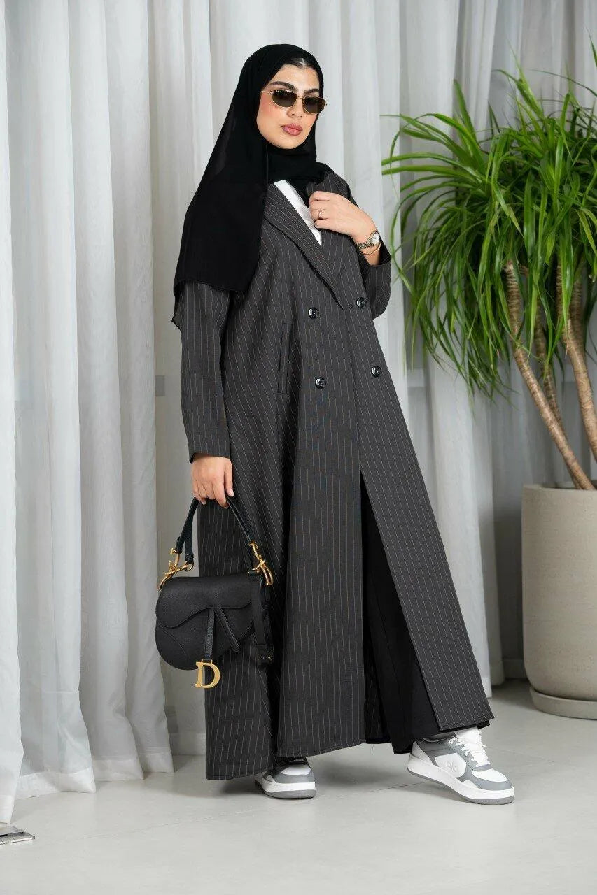 Black striped white crepe blazer abaya