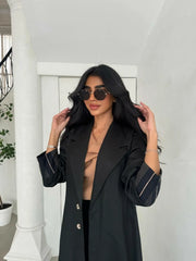 Black linen blazer abaya with stripes on the back and sleeves