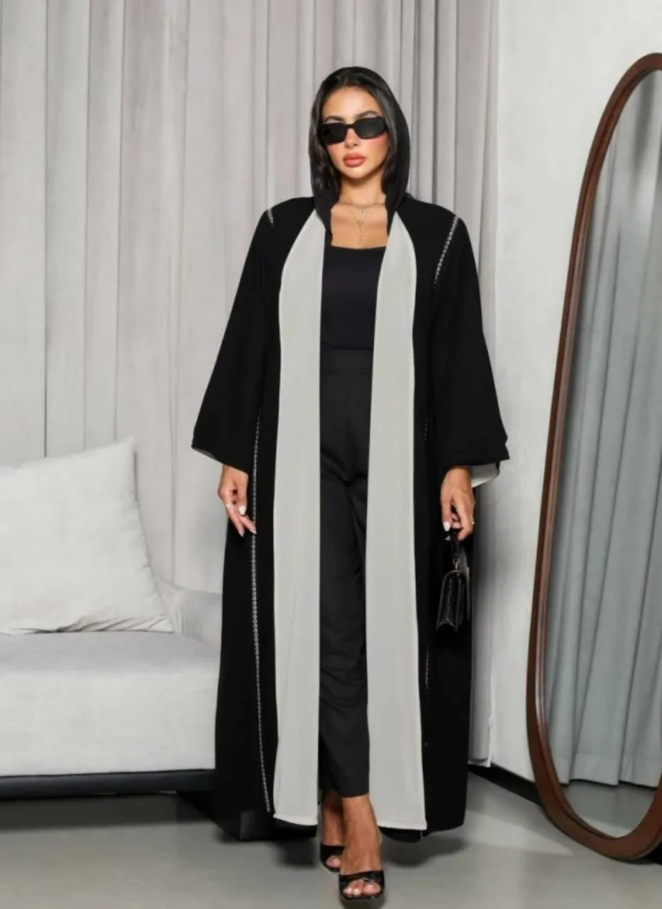 Black crepe abaya with beige lining -free size