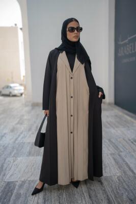 Black and beige crepe blazer abaya