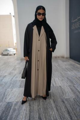 Black and beige crepe blazer abaya